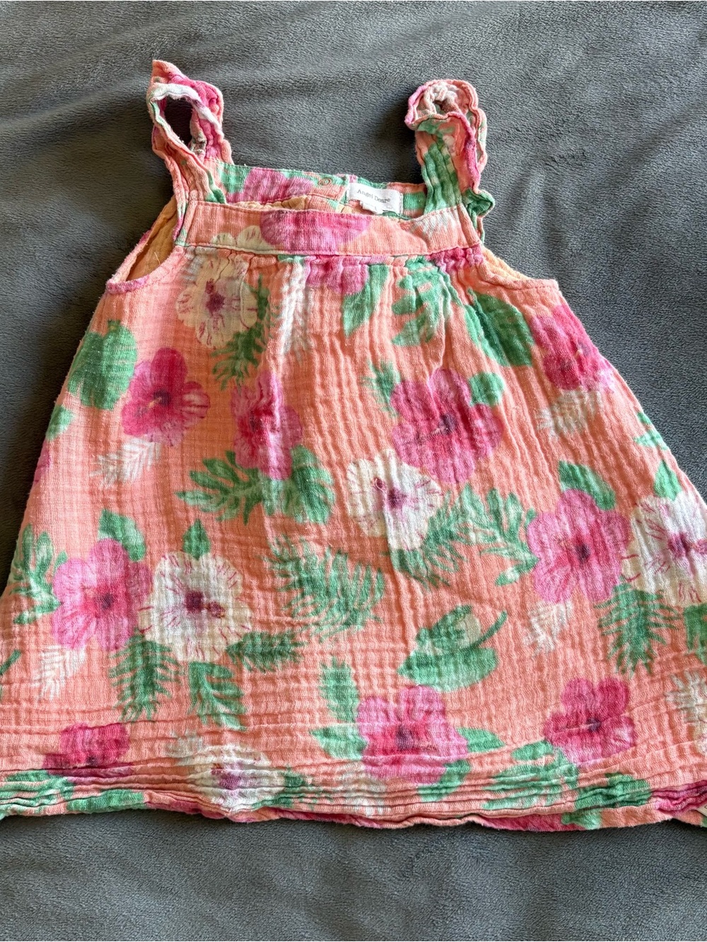 Angel Dear Peach Floral Tank Dress with Pink & Green Print